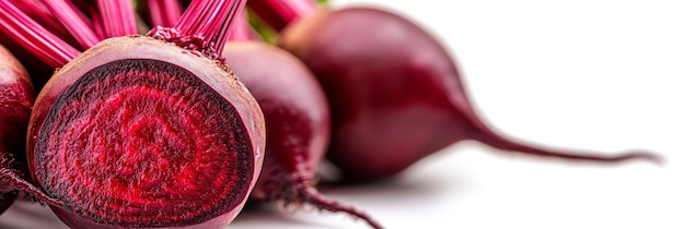 Photo a closeup image of fresh beetroot vegetables isolated on a white background the vibrant red c