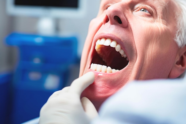 Photo closeup image of a man undergoing dental cleaning in a dental office dentist taking care of teeth