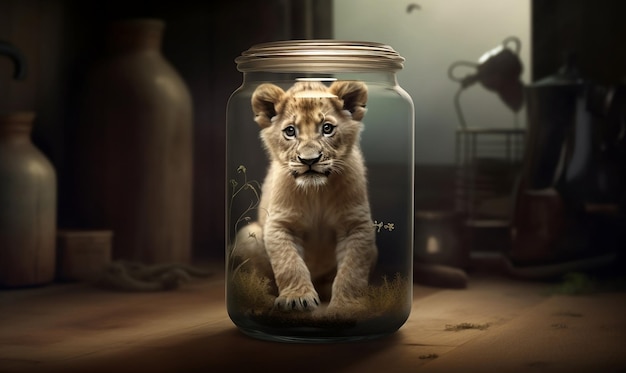 closeup image of a panther confined inside a glass jar