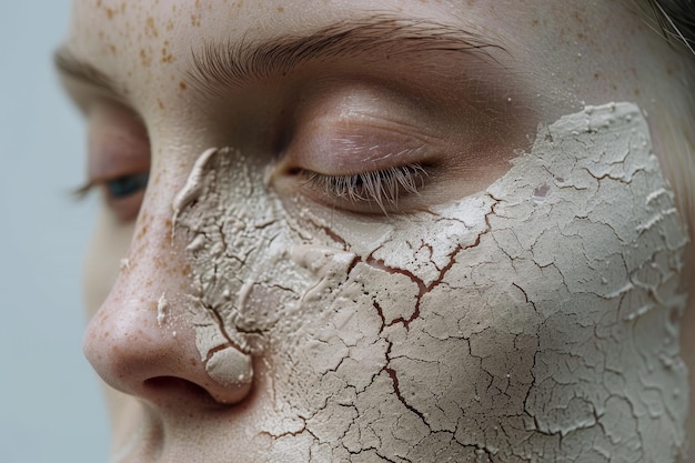 Closeup image of a persons face with dry cracked skin Dull and dry skin with a matte finish