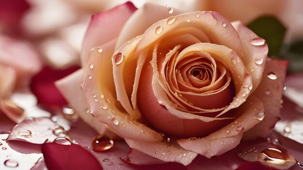 closeup image of a rose flower with water droplets on its vibrant petals