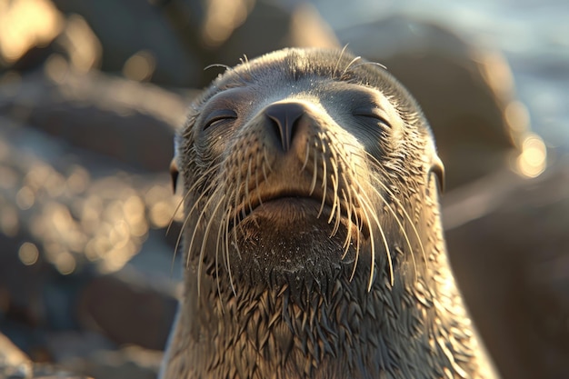 Closeup image of a seal resting on a rocky beach suitable for nature and wildlife themes