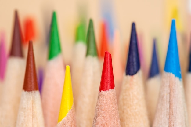 Closeup image of a set of colored pencils