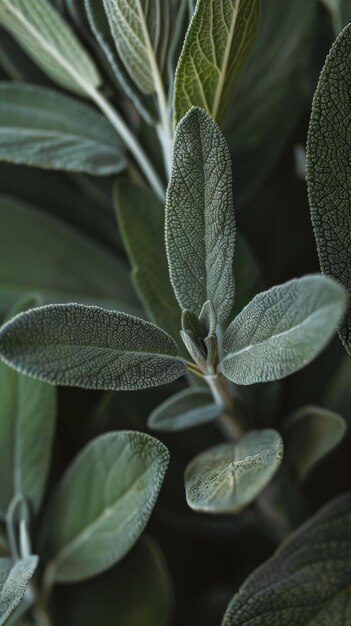 Photo a closeup image showcasing the intricate details of sage leaves