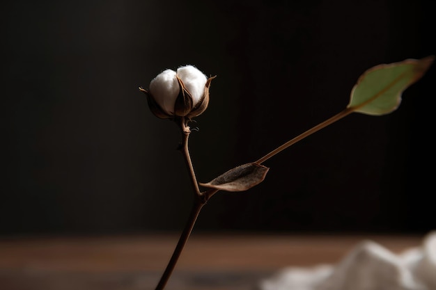 Closeup Image Of Single Cotton Sprig In The Style Of Minimalism And Simplicity Generative AI