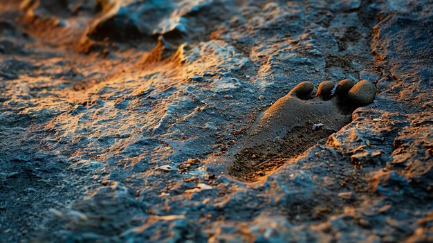 A closeup image of a single footprint in the sand The footprint is surrounded by a smooth even surface with no other footprints visible