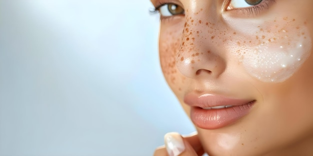 Closeup image of woman applying moisturizing cream for radiant skin health Concept Beauty Products Skincare Routine Radiant Skin Closeup Photography