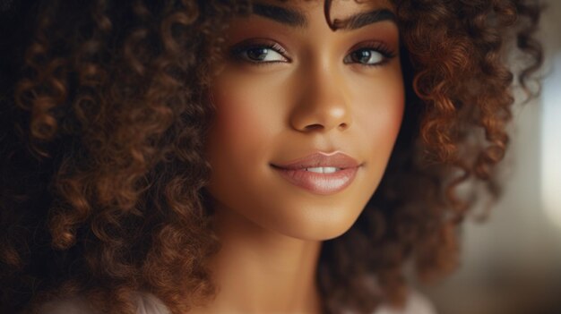 A closeup image of a woman with curly hair Perfect for beauty and fashion concepts