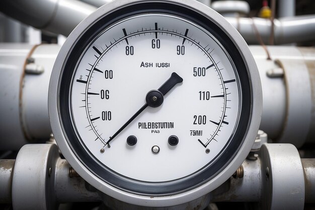 Photo closeup of an industrial manometer showing gas distribution pressure in pipeline