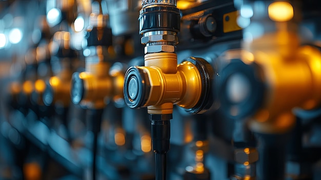 Photo closeup of industrial valve with blurry background