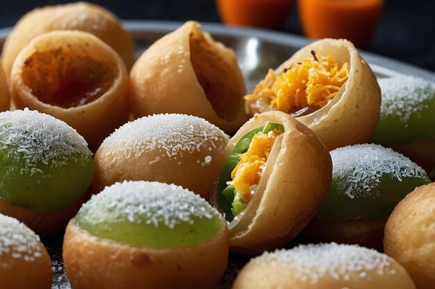 A closeup of the inside filling of a pani puri