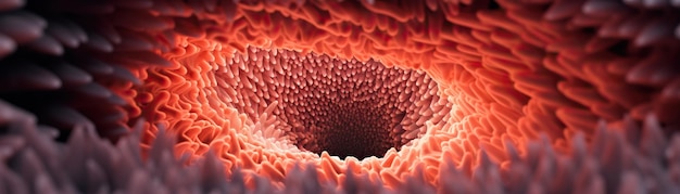 A closeup of the inside of the human intestine