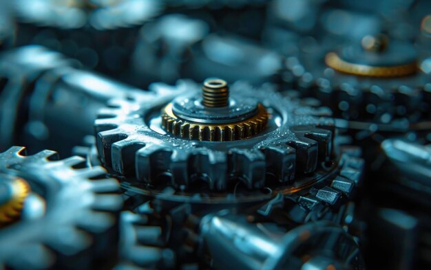 Photo closeup of interlocking gears in a machine