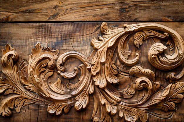 Photo closeup of intricate carvings on a weathered wooden panel delicate carvings and engravings add a touch of elegance and sophistication to the wood background