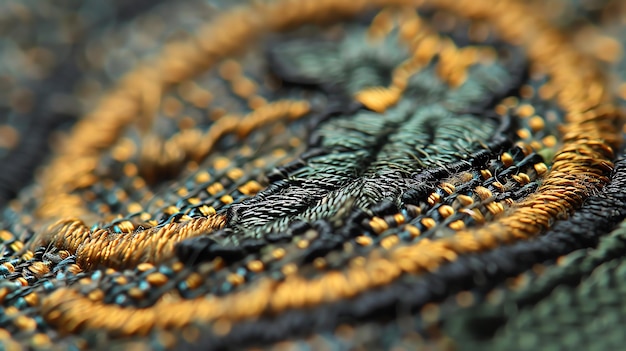 A closeup of intricate embroidery on denim fabric