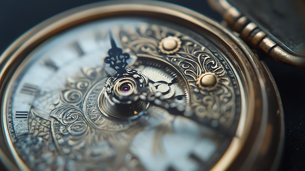 Closeup of the intricate mechanism of a vintage pocket watch