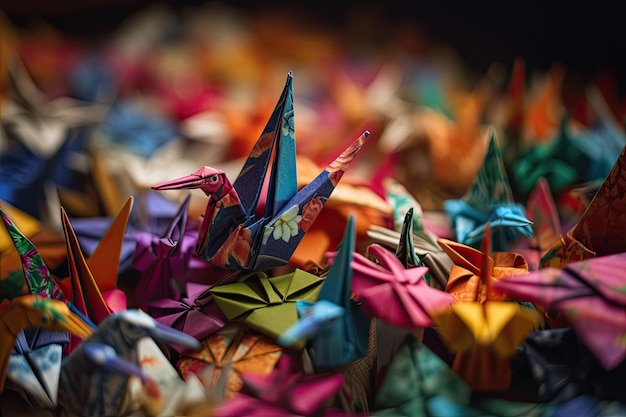 Closeup of intricate origami craft with colorful paper created with generative ai