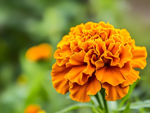 Photo closeup of intricate patterns on a vivid marigold flower highlighting its natural beauty