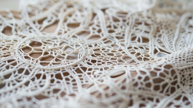 Photo closeup of intricate white crochet lace fabric texture