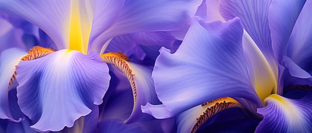 Closeup of an Iris bloom showcasing the detailed patterns and striking color variations AI Generative