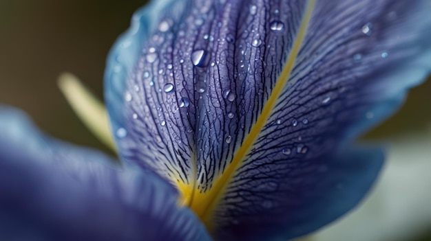 Photo closeup of iris petal with dew drops