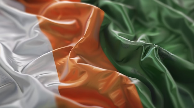 Closeup of the Irish flag a textured fabric with white orange and green stripes