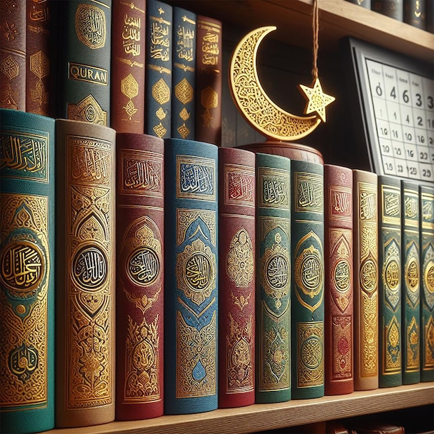 closeup islamic new year with quran books