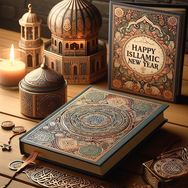 closeup islamic new year with quran books