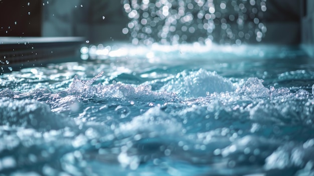 Closeup of a jacuzzi with water jets creating bubbles and ripples