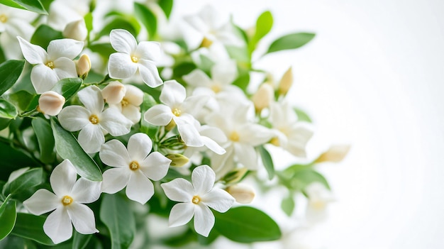 Closeup of Jasmine Flowers on a Bush in a Garden