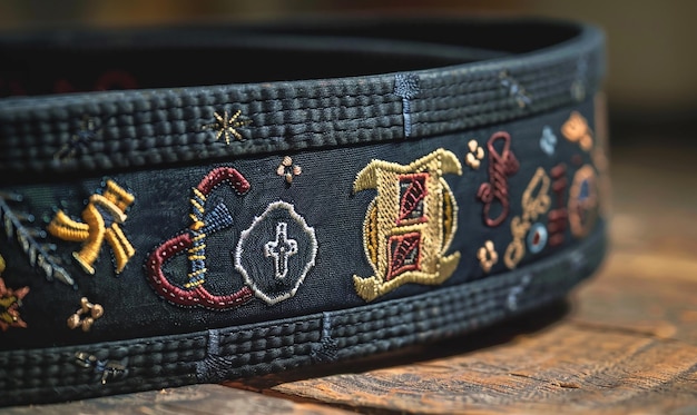 CloseUp of JiuJitsu Black Belt Embroidered with Symbols