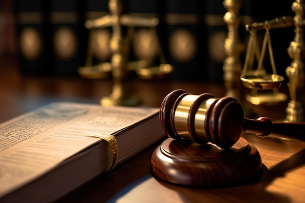 Closeup of a judge039s gavel on law enforcement documents symbolizing judicial decisions