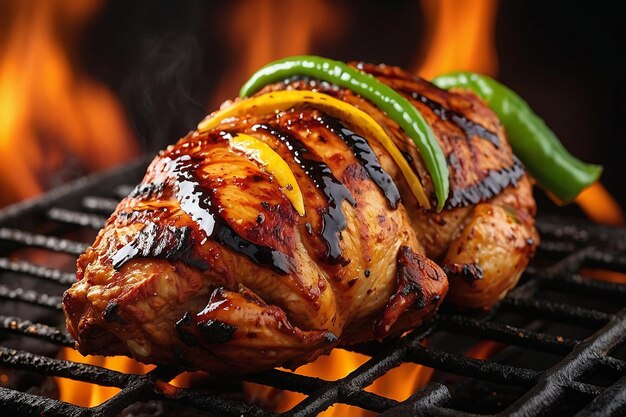 Closeup of juicy tandoori chicken with grill marks