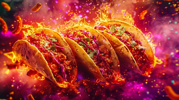 Closeup of kebab sandwich with flying ingredients with fire flames background