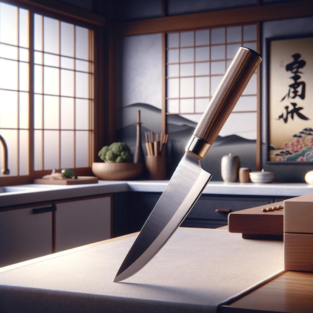 A closeup of a kitchen table with a traditional Japanese background