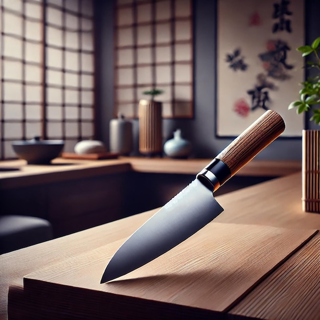 A closeup of a kitchen table with a traditional Japanese background