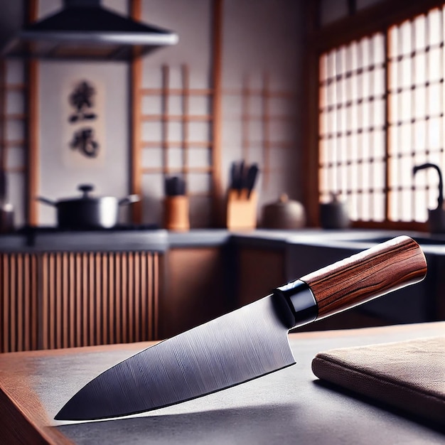 A closeup of a kitchen table with a traditional Japanese background