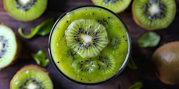 Photo closeup of a kiwi fruit smoothie with a slice of kiwi on top