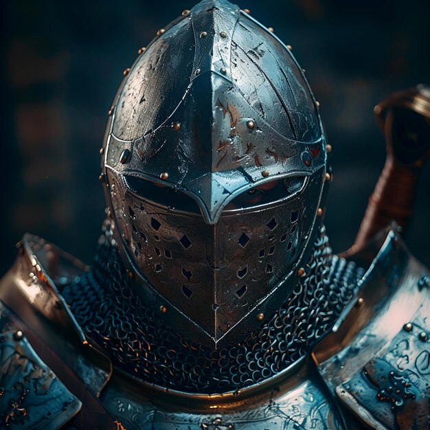 Photo closeup of a knight helmet visor