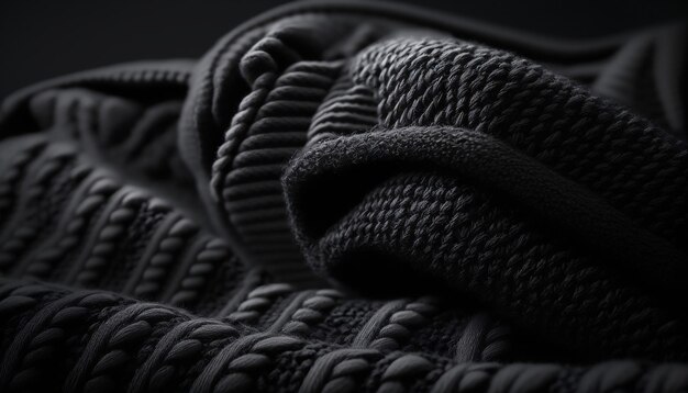 A closeup of a knitted pattern made of black threads Generated AI