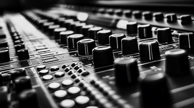 Closeup of the knobs of the audio equipment console DJ