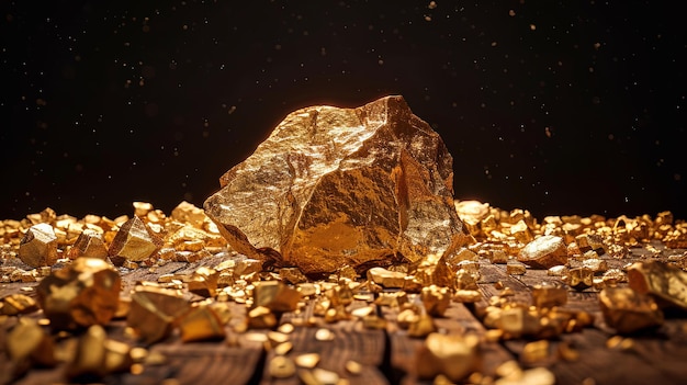 CloseUp of a Large Textured Gold Nugget on Dark Background