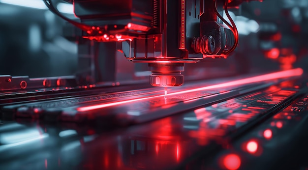 Closeup of a laser cutting machine in operation