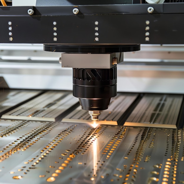 Closeup of laser cutting a metal sheet