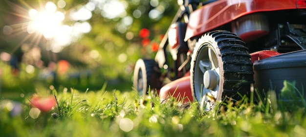 CloseUp of Lawn Mower Cutting Height Adjustment for Diverse Garden Grass Types