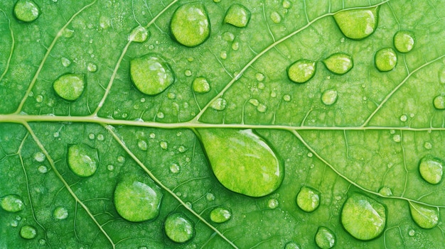 Closeup of a leaf with dew drops tiny insects visible soft focus background