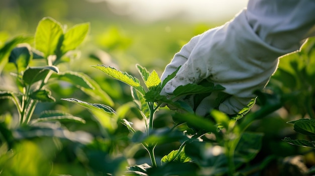 A closeup of a leafy plant being harvested representing the handson and laborintensive process of