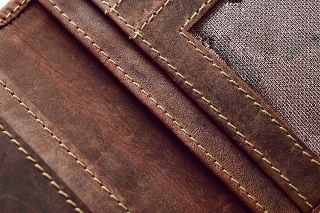 Closeup Of Leather Wallet Stitches texture