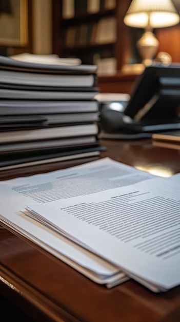 Photo closeup of legal documents on attorneys desk