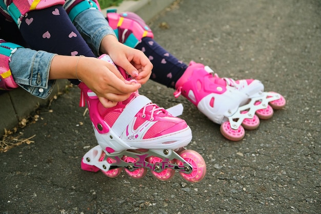 Closeup Of Legs Wearing Roller Skating Shoe Outdoors